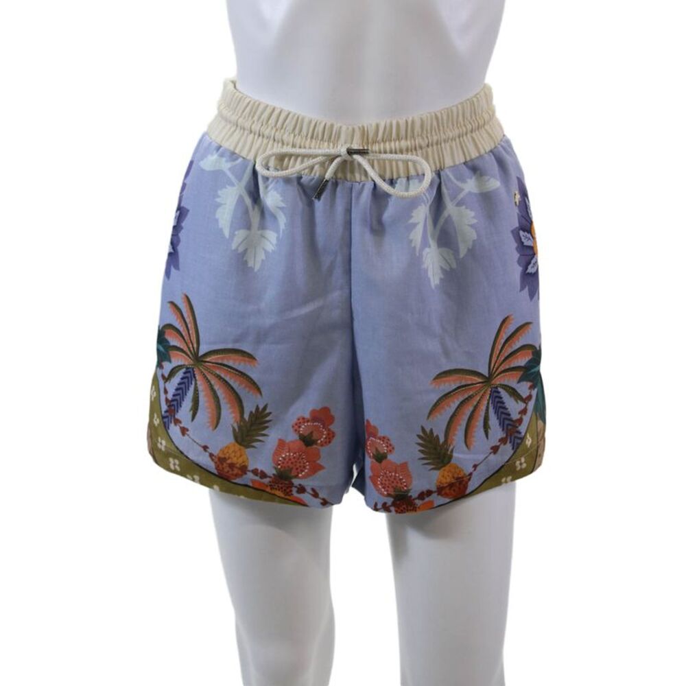Ola Azul Beach Lab Floral Printed Elastic Waist Casual Shorts Blue Size S